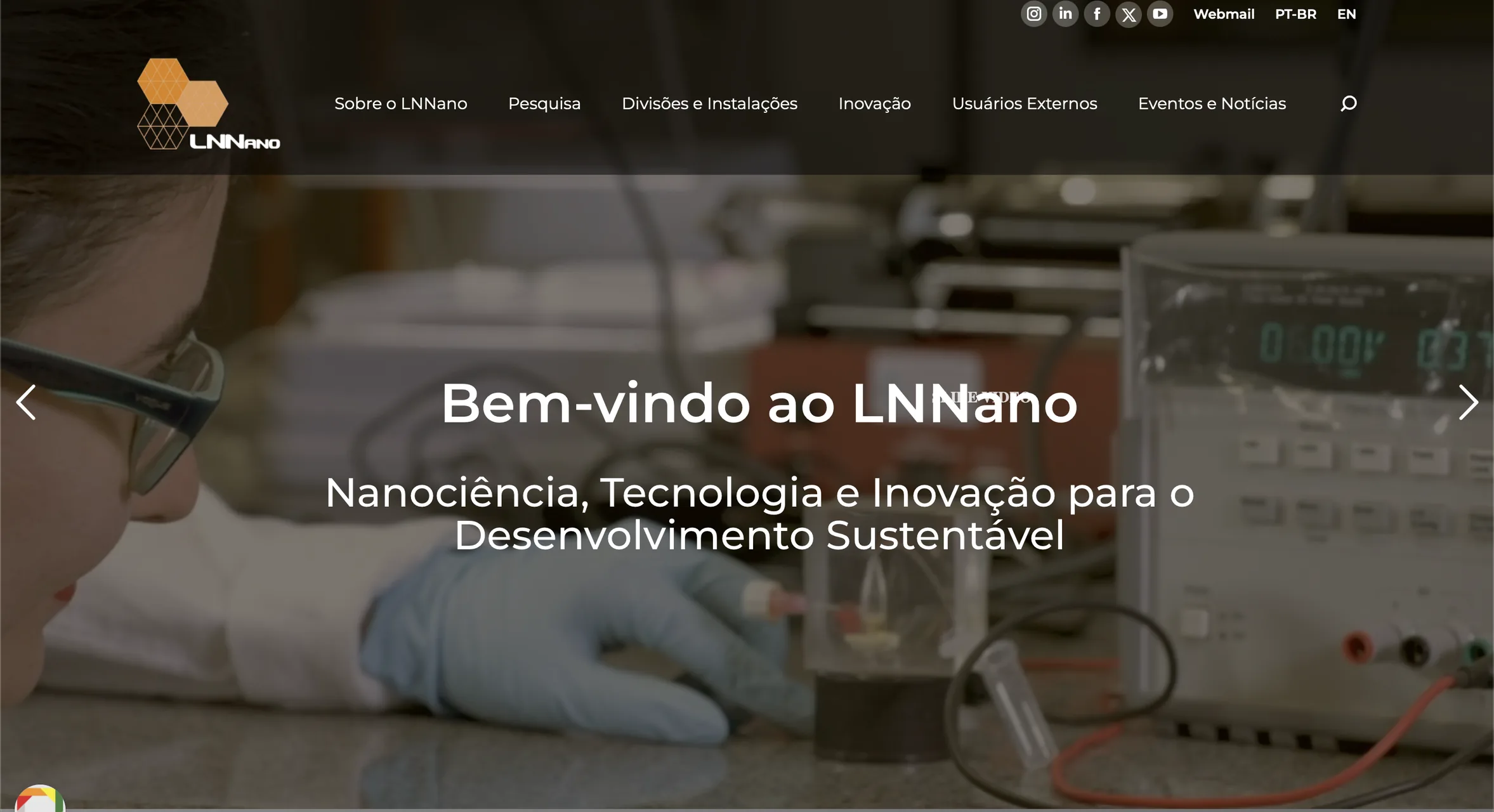 Home do site bilíngue do LNNano
